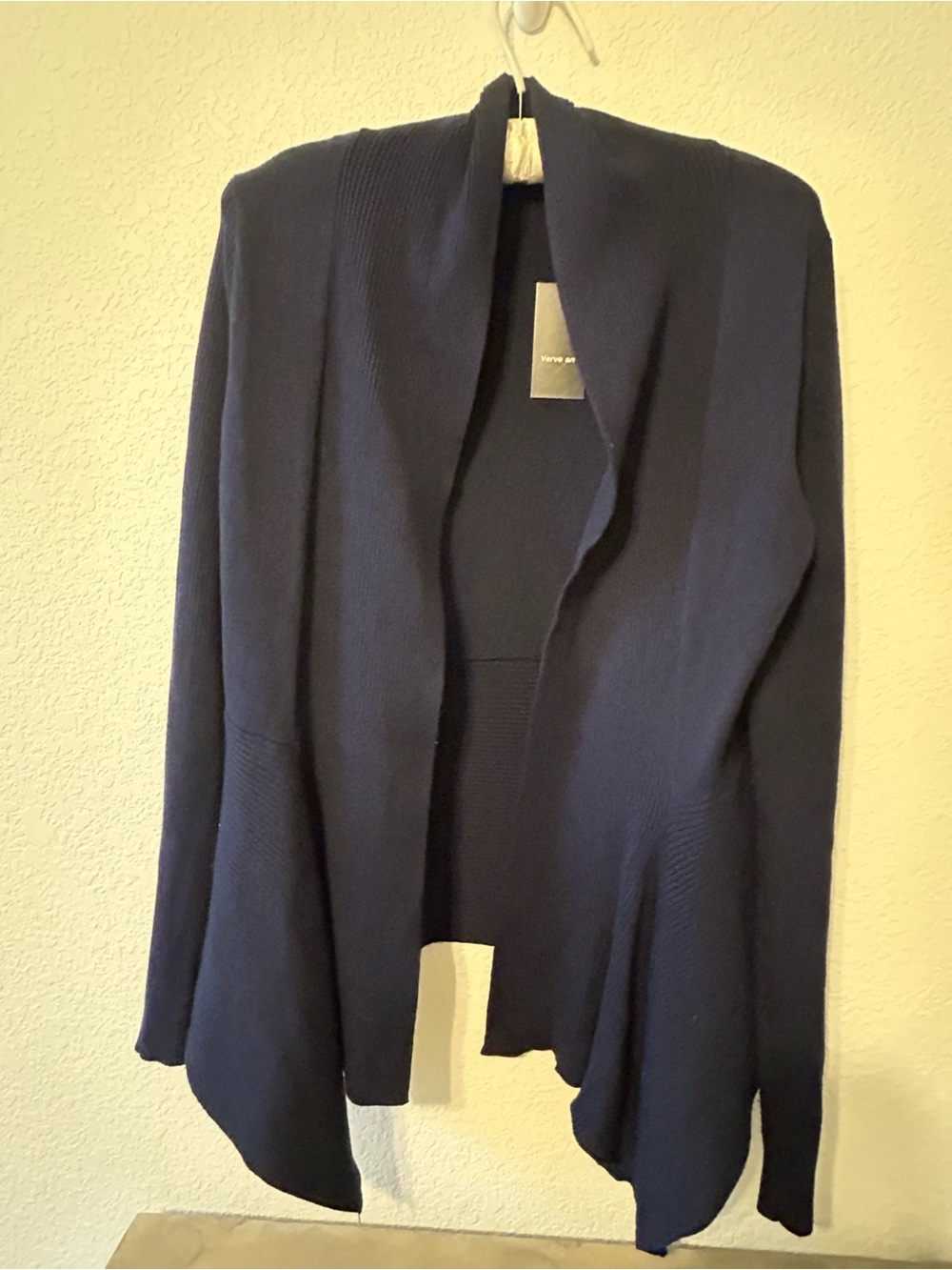 NWT Verve Ami Baltic Sea Blue Navy Open Front Draped Cardigan Sweater - Large